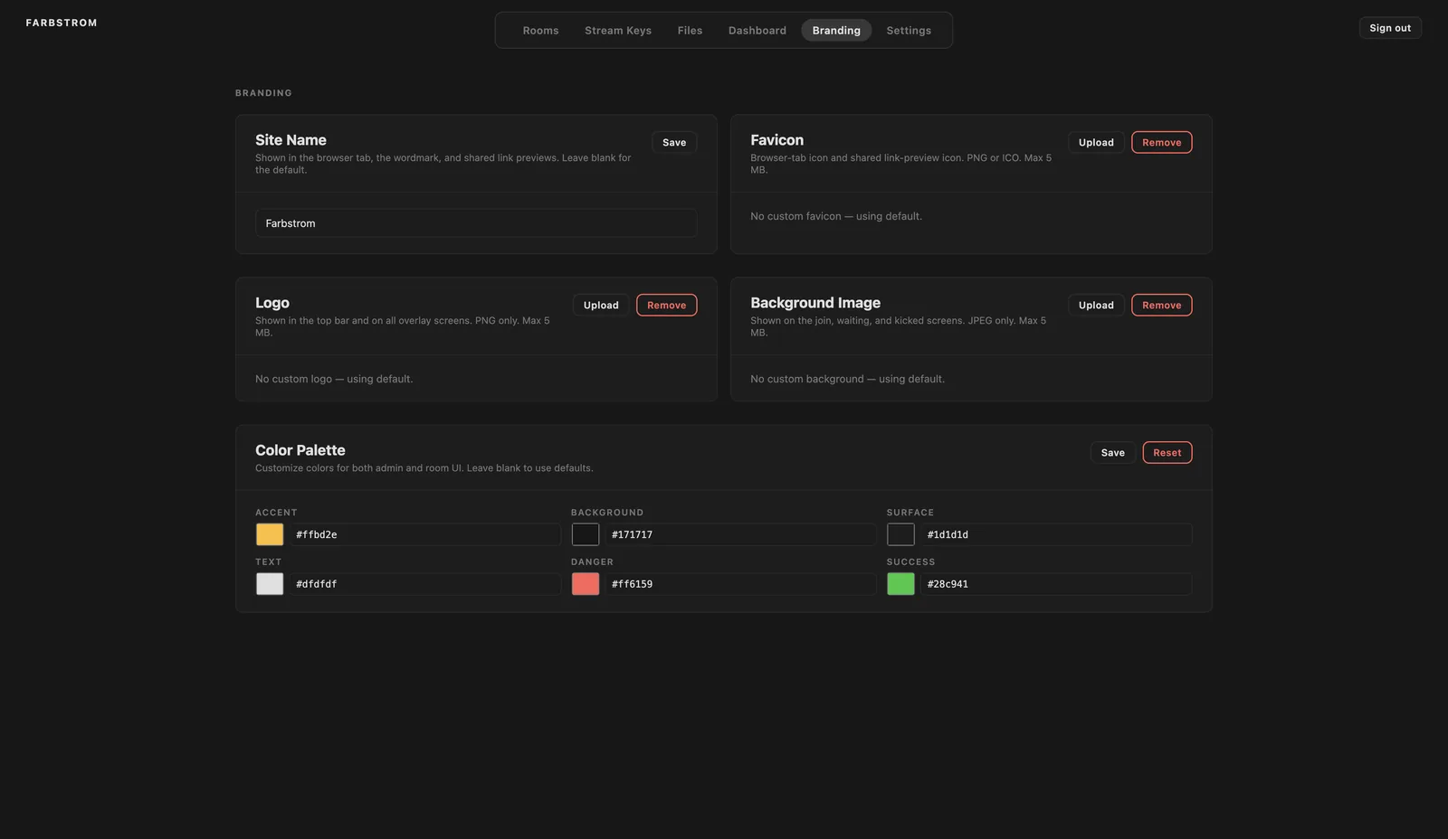 The Branding tab