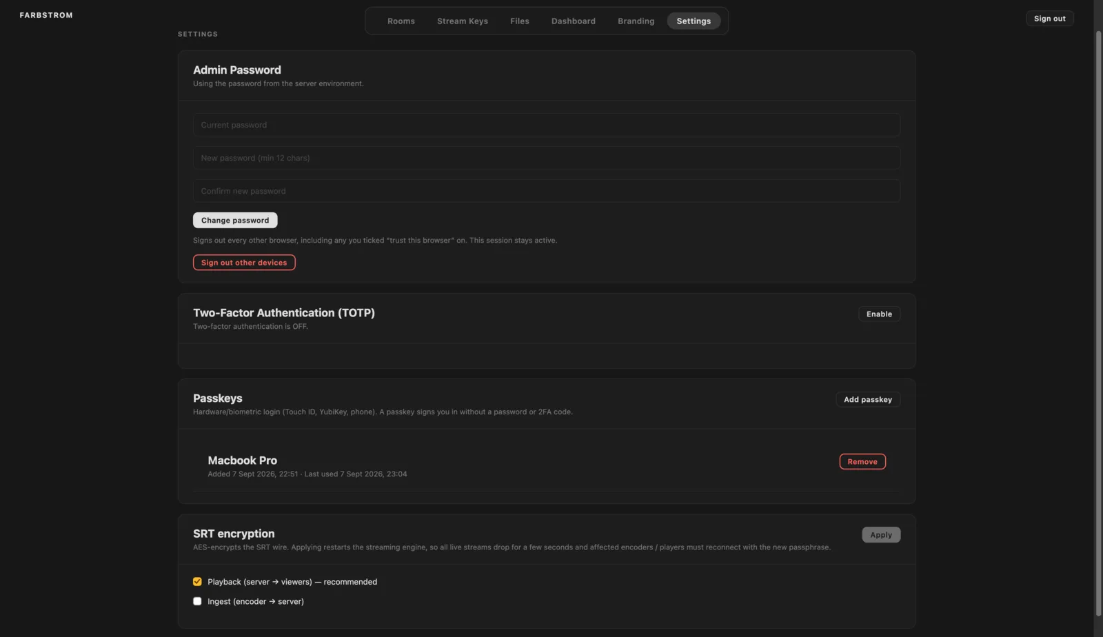 The Settings tab