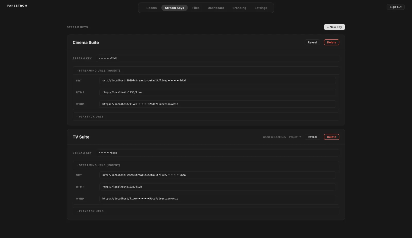 The Stream Keys tab